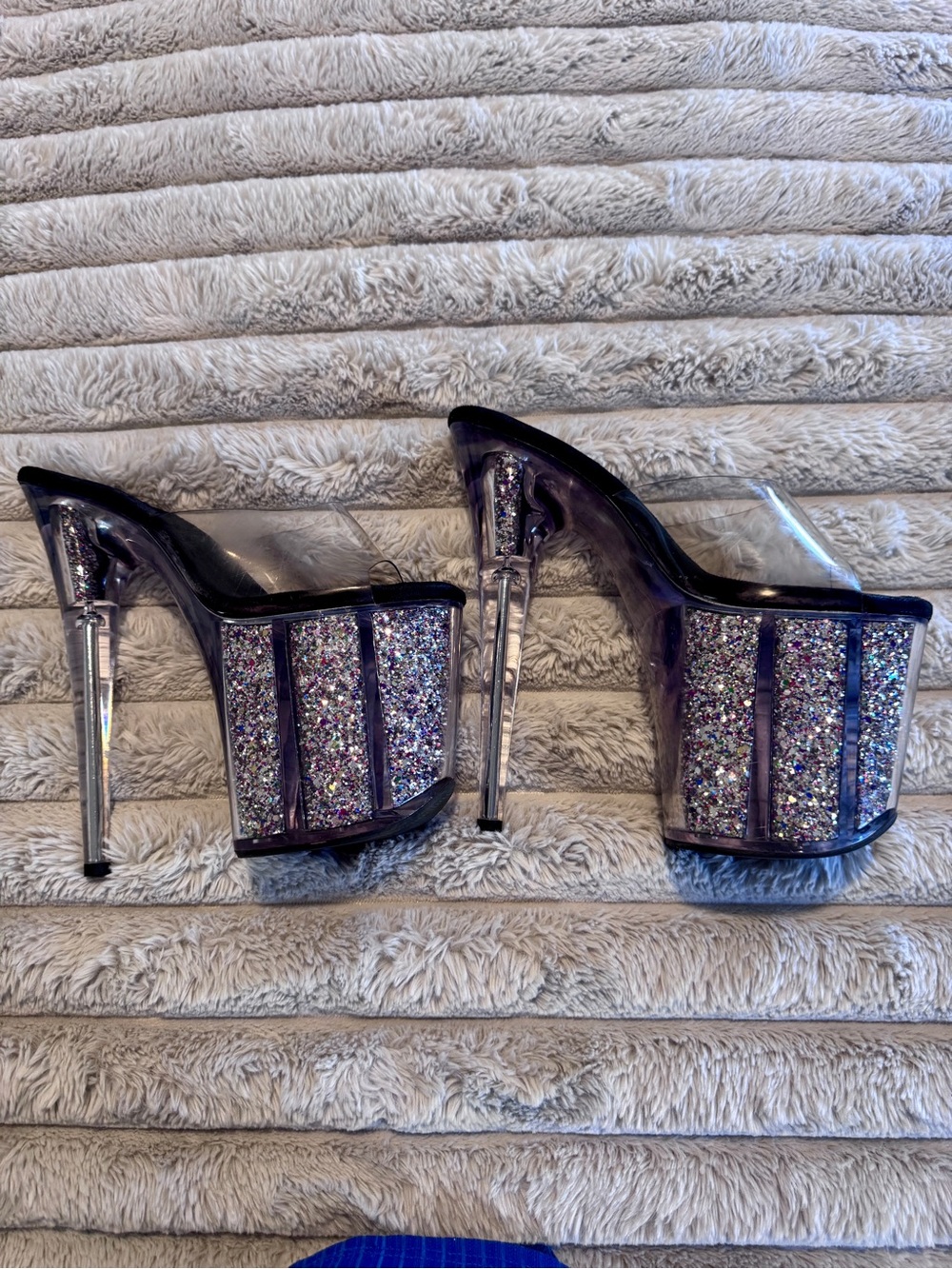 Clear Glitter Pleaser Flamingo 801G Platform and Silver Heel